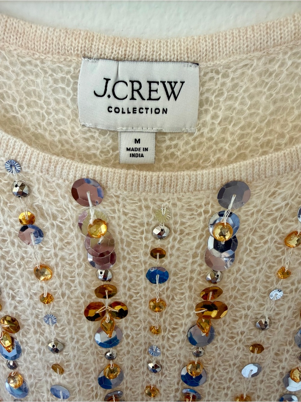 J.Crew Collection Embellished Sequin Pointelle Sweater Tank Beige Size Medium - Picture 4 of 8